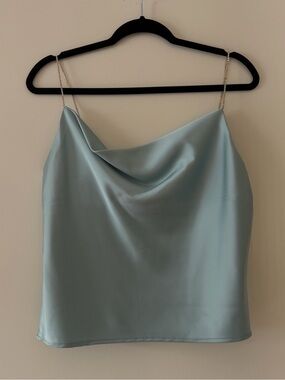 House of Harlow 1960 Satin Cowl Camisole in Pale Blue with Chain Straps
